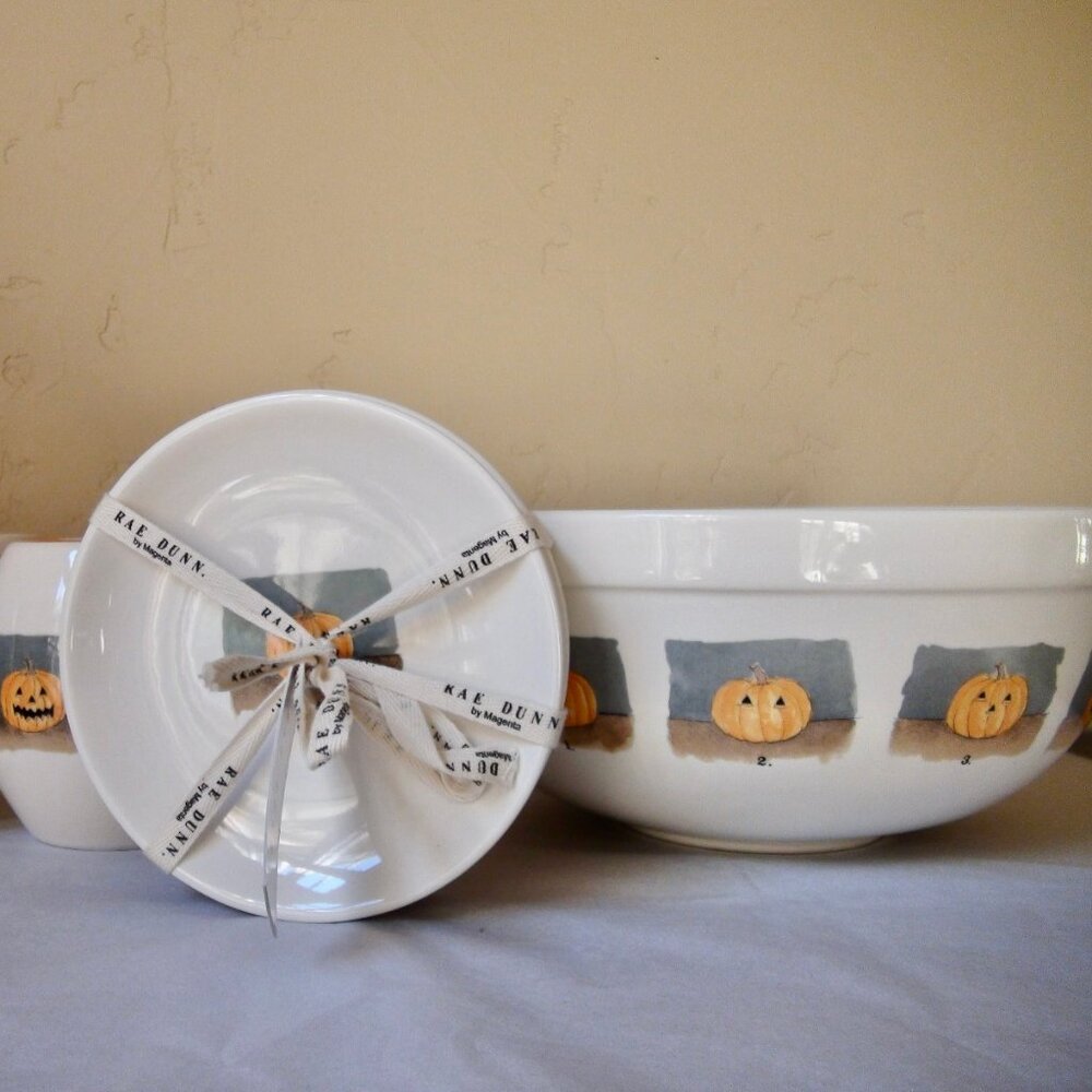 9 Pc Set Rae Dunn Magenta Halloween Mixing Bowl Mugs Plates